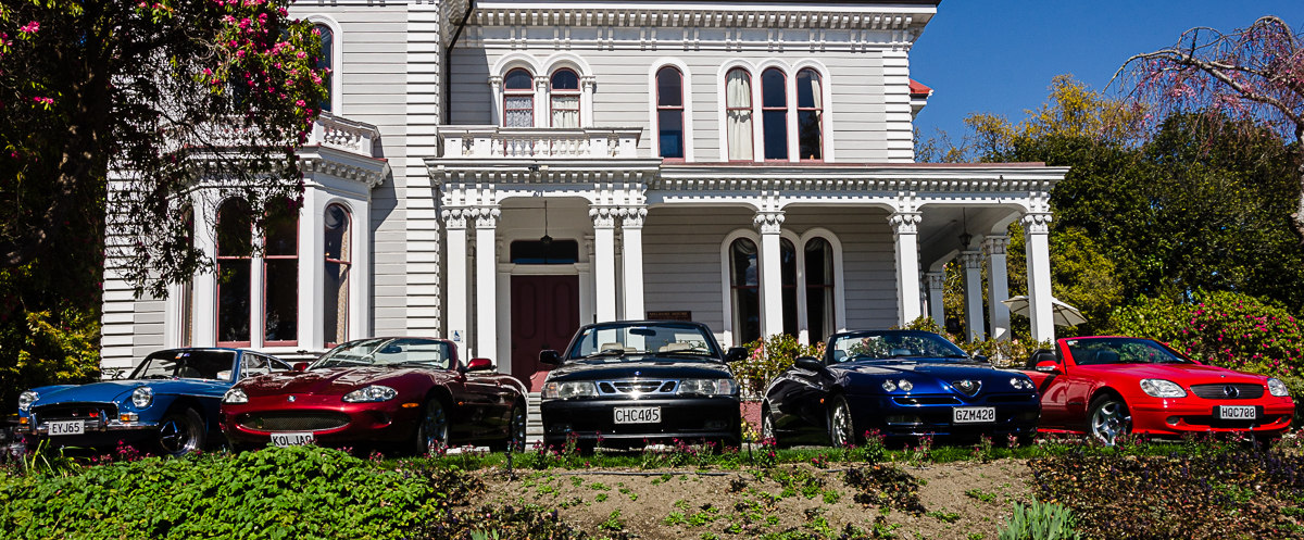 The RentAClassic 2014 car hire fleet at Melrose House Nelson